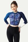  Áo bơi nữ croptop tay dài khoá kéo Harmony White 