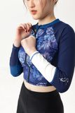  Áo bơi nữ croptop tay dài khoá kéo Harmony White 