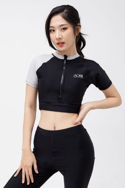  Áo bơi nữ tay ngắn croptop khoá kéo Cloudy Hebe 
