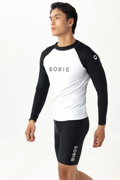  Áo bơi nam tay dài Black White 