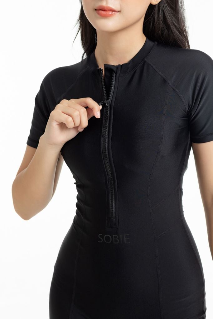Đồ bơi liền thân tay ngắn - raglan zip up swimsuit, ảnh 3