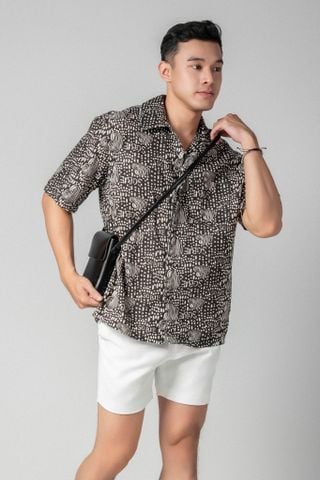  Canela Áo sơ mi nam tay ngắn vải linen rayon 