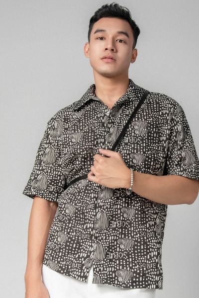  Canela Áo sơ mi nam tay ngắn vải linen rayon 