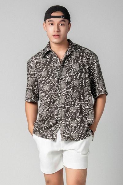  Canela Áo sơ mi nam tay ngắn vải linen rayon 