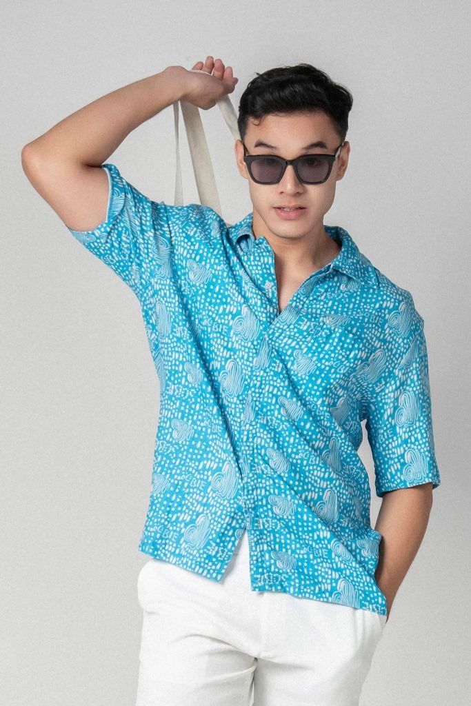 Dylan Áo sơ mi nam tay ngắn vải linen rayon