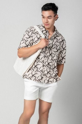  Baron Áo sơ mi nam tay ngắn vải linen rayon 