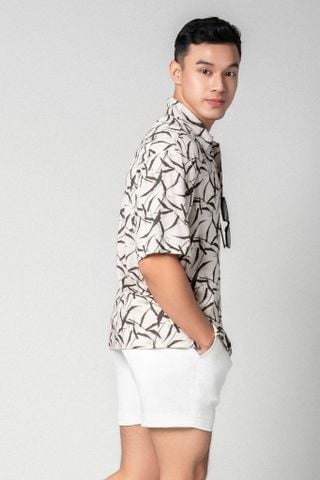 Baron Áo sơ mi nam tay ngắn vải linen rayon 