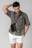  Canela Áo sơ mi nam tay ngắn vải linen rayon 