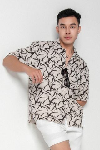  Baron Áo sơ mi nam tay ngắn vải linen rayon 