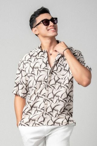  Baron Áo sơ mi nam tay ngắn vải linen rayon 