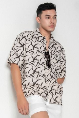 Baron Áo sơ mi nam tay ngắn vải linen rayon 