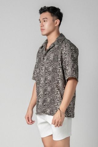  Canela Áo sơ mi nam tay ngắn vải linen rayon 
