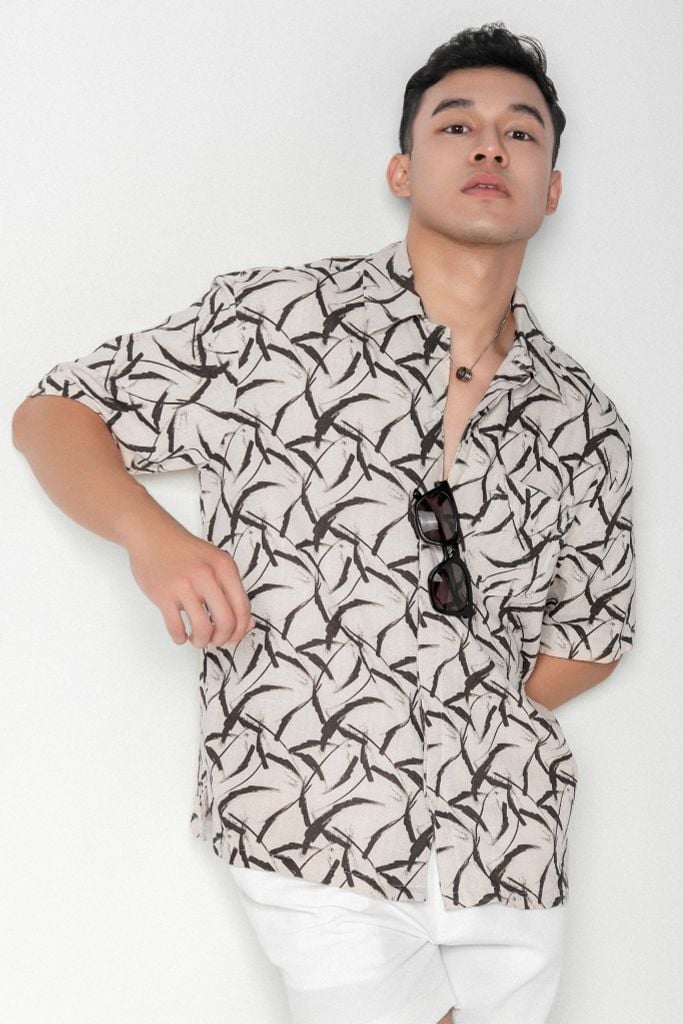 Baron Áo sơ mi nam tay ngắn vải linen rayon, ảnh 3