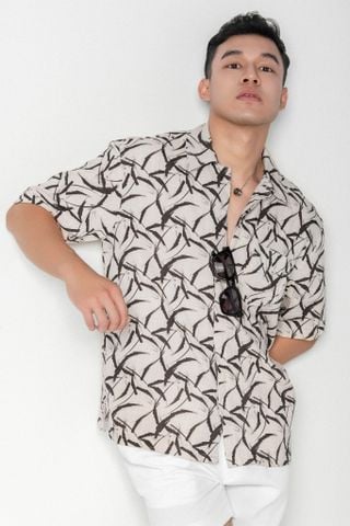  Baron Áo sơ mi nam tay ngắn vải linen rayon 
