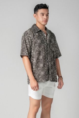  Canela Áo sơ mi nam tay ngắn vải linen rayon 