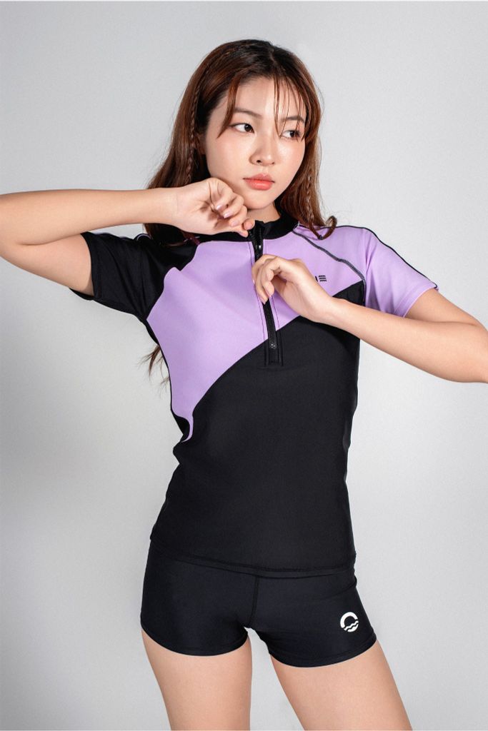 Lavender Wendy Áo bơi nữ tay ngắn khoá kéo — 6