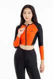  Áo Bơi Nữ Croptop Khóa Kéo Tay Dài - Black Orange 