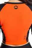 Áo Bơi Nữ Croptop Khóa Kéo Tay Dài - Black Orange 