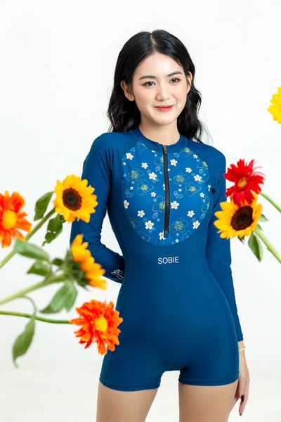  Đồ bơi nữ liền thân tay dài khoá kéo Midnight Xenia 