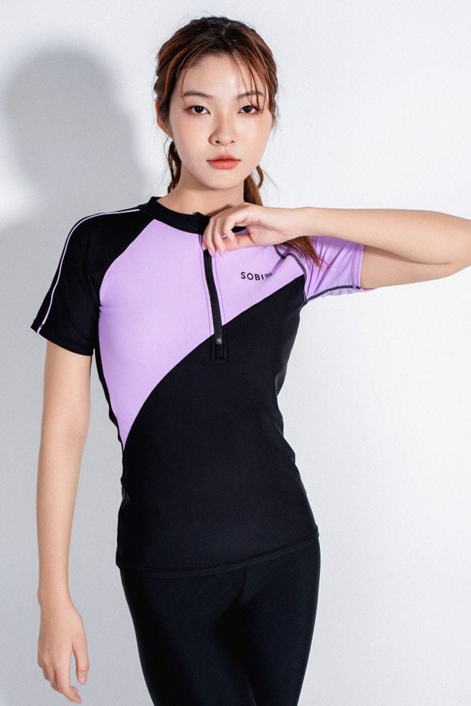 Lavender Wendy Áo bơi nữ tay ngắn khoá kéo — 2