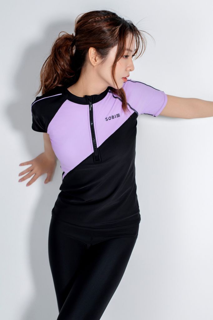 Lavender Wendy Áo bơi nữ tay ngắn khoá kéo — 8