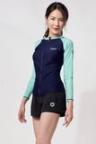  Áo Bơi Nữ Tay Dài Zipper Green Mixed Top 