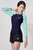  Áo Bơi Nữ Tay Dài Zipper Green Mixed Top 
