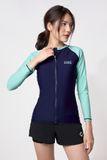  Áo Bơi Nữ Tay Dài Zipper Green Mixed Top 