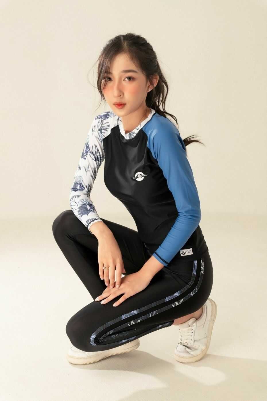  Quần Bơi Dài Nữ Legging 2 Line Black Coral 