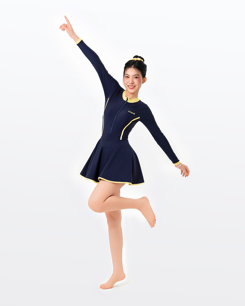 Đồ bơi nữ liền thân váy tay dài khoá kéo kín đáo và chống nắng Gorgeous Orion — 10