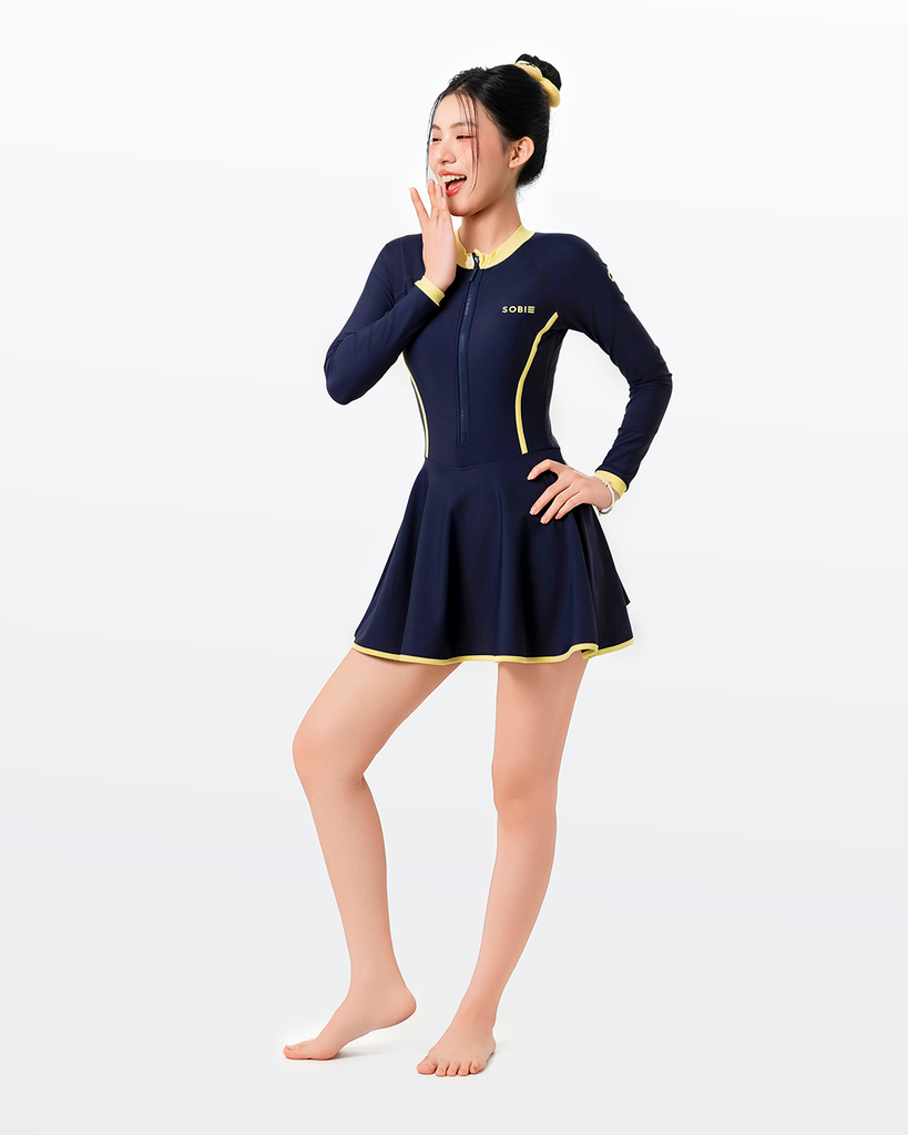 Đồ bơi nữ liền thân váy tay dài khoá kéo kín đáo và chống nắng Gorgeous Orion — 4