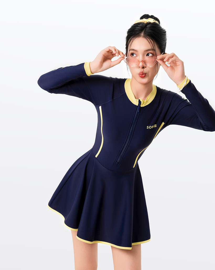 Đồ bơi nữ liền thân váy tay dài khoá kéo kín đáo và chống nắng Gorgeous Orion — 2
