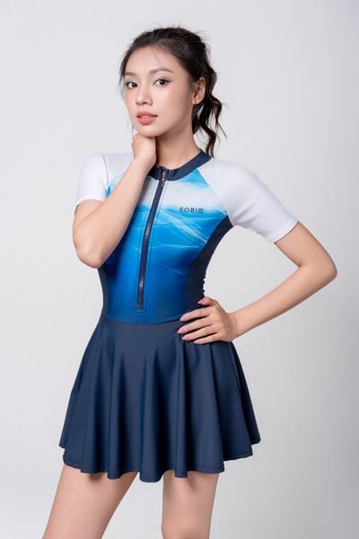  Mermaid Naia Đồ bơi nữ liền thân váy tay ngắn khoá kéo 