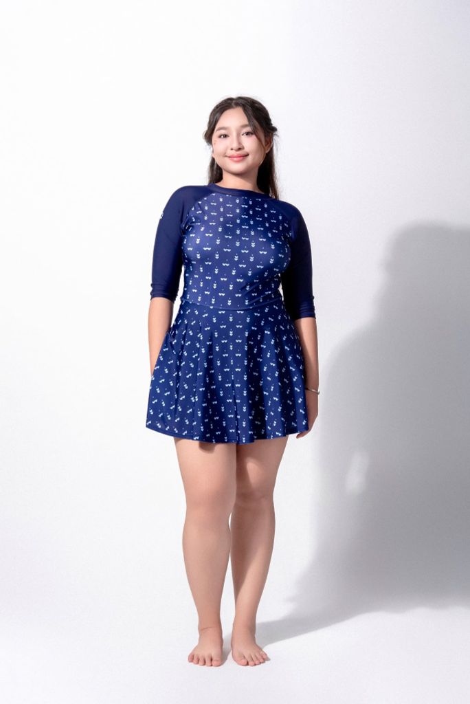 Đồ bơi nữ liền thân váy khoá kéo tay lửng Chubby Lily, ảnh 3