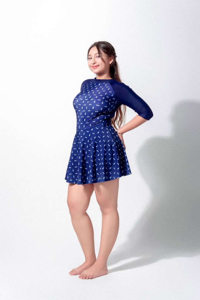 Đồ bơi nữ liền thân váy khoá kéo tay lửng Chubby Lily, ảnh 4