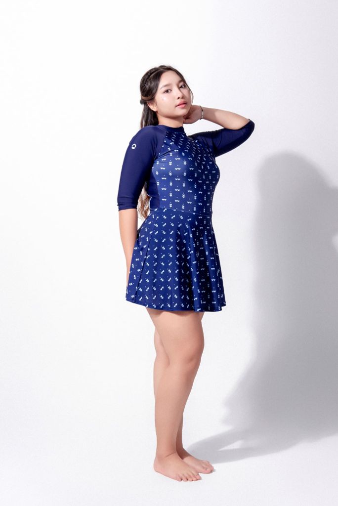 Đồ bơi nữ liền thân váy khoá kéo tay lửng Chubby Lily, ảnh 5