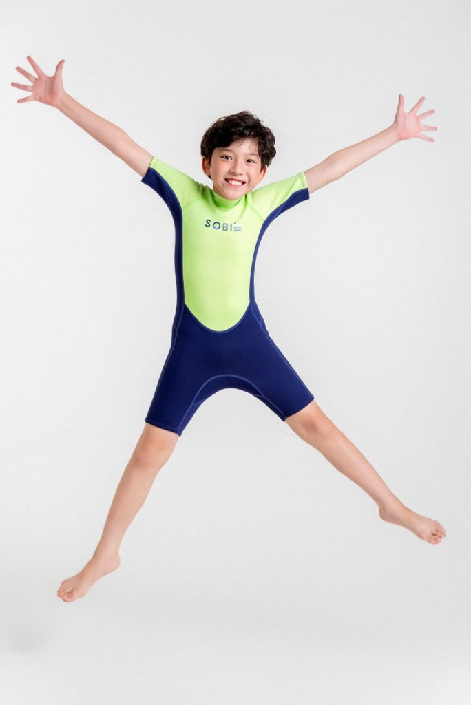 Wetsuit KID Marine Đồ bơi giữ nhiệt dành cho bé trai màu xanh neon 1.5mm — 6