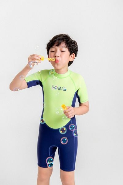  Wetsuit Marine Đồ bơi giữ nhiệt dành cho bé trai màu xanh neon 1.5mm 