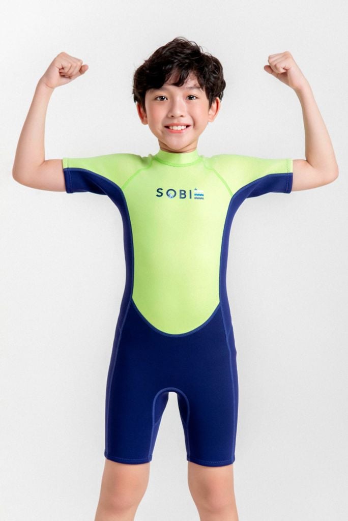 Wetsuit KID Marine Đồ bơi giữ nhiệt dành cho bé trai màu xanh neon 1.5mm — 5