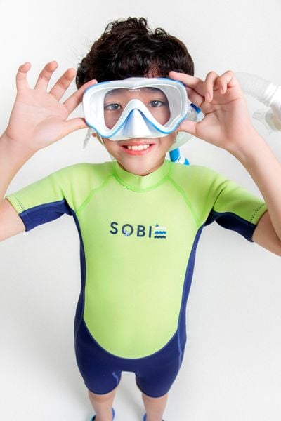  Wetsuit Marine Đồ bơi giữ nhiệt dành cho bé trai màu xanh neon 1.5mm 