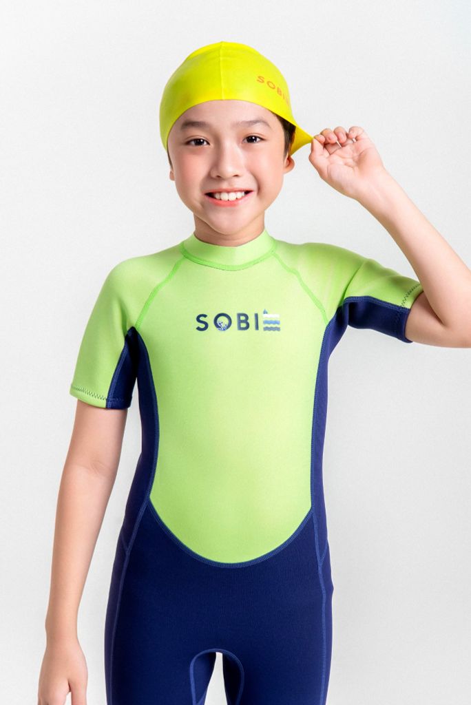 Wetsuit KID Marine Đồ bơi giữ nhiệt dành cho bé trai màu xanh neon 1.5mm — 4