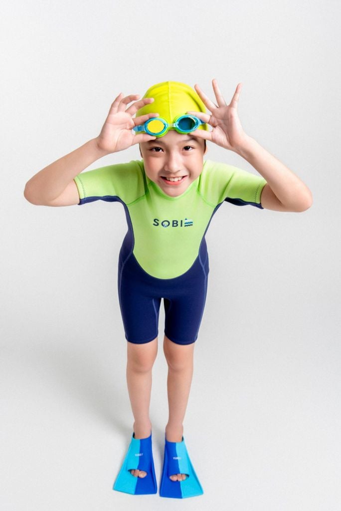 Wetsuit KID Marine Đồ bơi giữ nhiệt dành cho bé trai màu xanh neon 1.5mm — 3