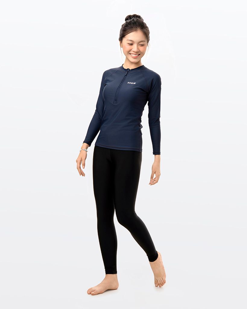Áo bơi nữ tay dài chống nắng khoá kéo Navy, ảnh 3