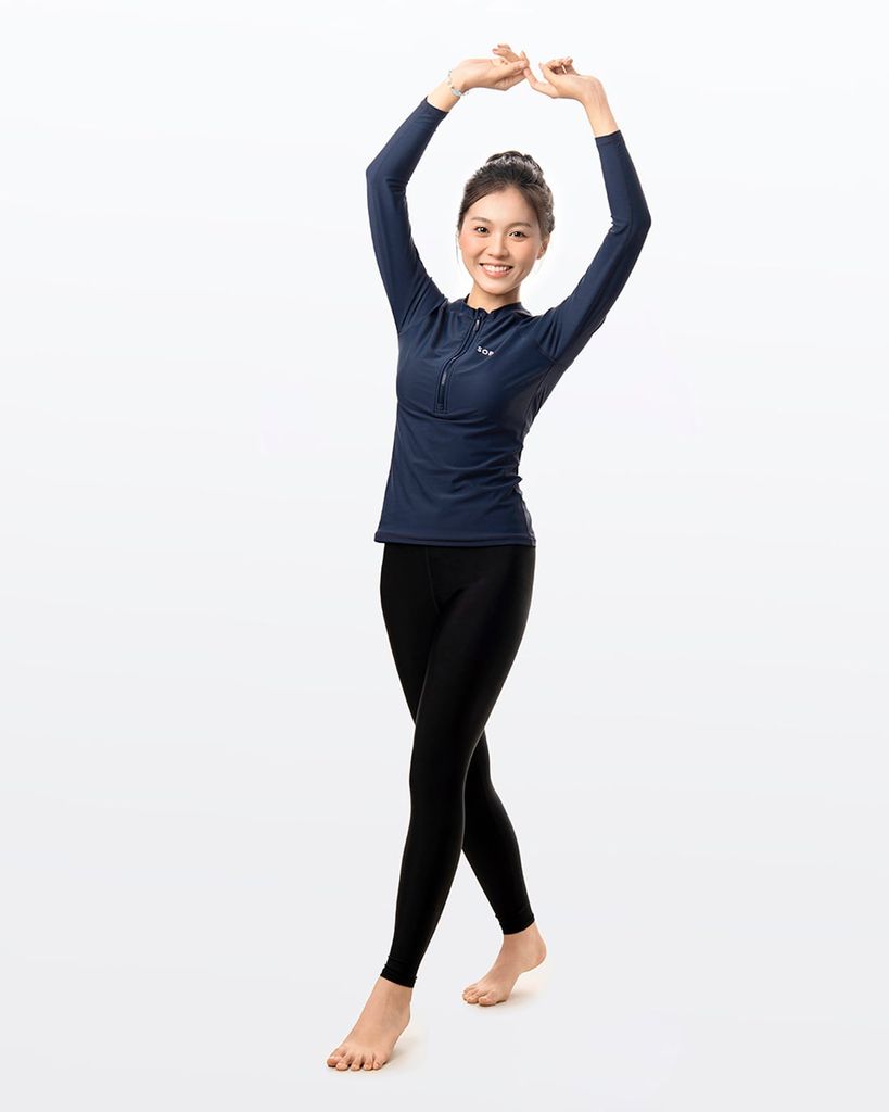 Áo bơi nữ tay dài chống nắng khoá kéo Navy, ảnh 4