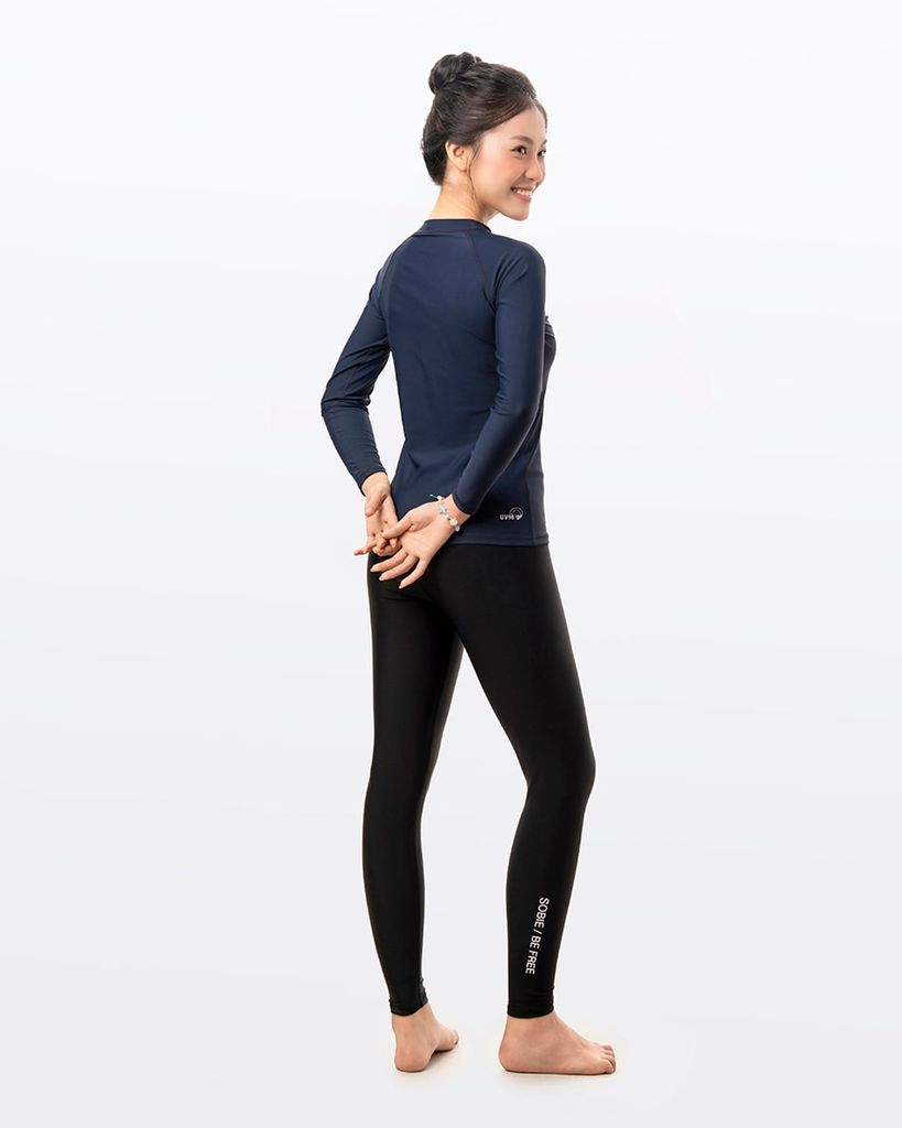 Áo bơi nữ tay dài chống nắng khoá kéo Navy, ảnh 5