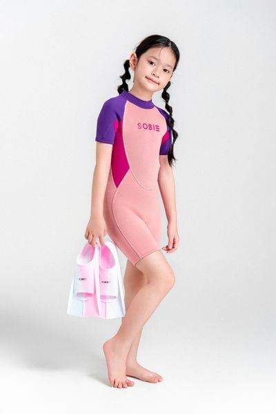  Wetsuit Soft Đồ bơi giữ nhiệt dành cho bé gái màu hồng 1.5mm 