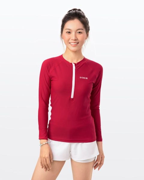  Áo bơi nữ tay dài chống nắng khoá kéo Red Velvet 