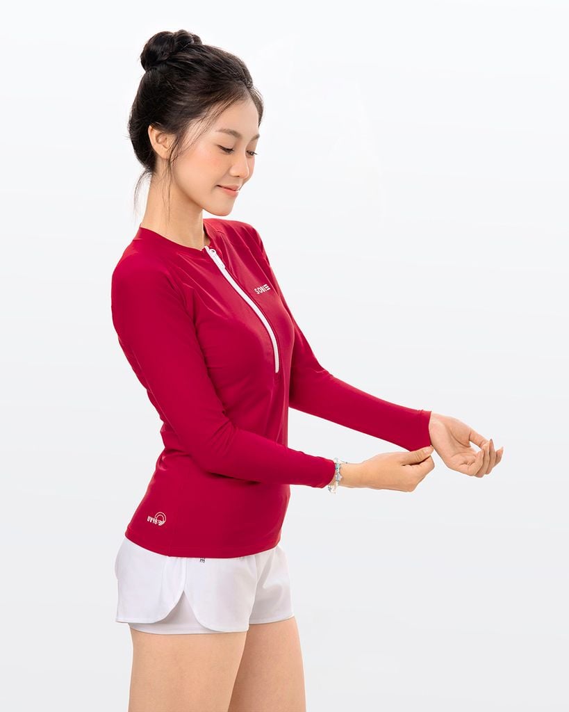 Áo bơi nữ tay dài chống nắng khoá kéo Red Velvet — 3
