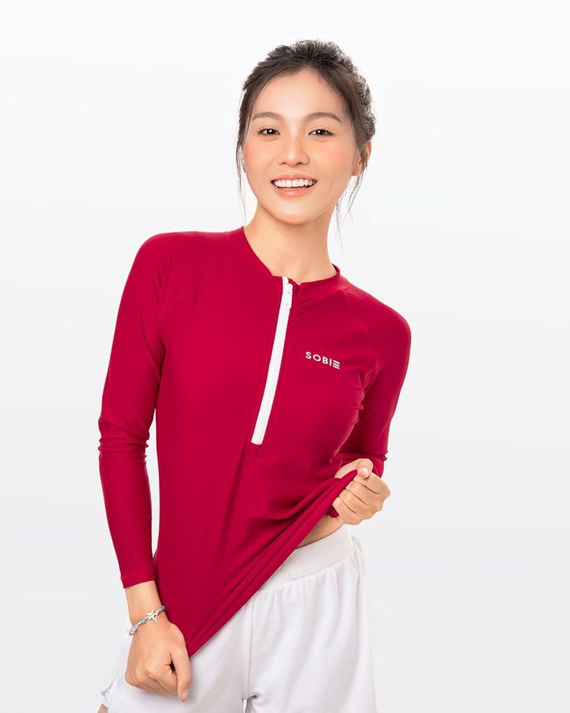 Áo bơi nữ tay dài chống nắng khoá kéo Red Velvet — 2