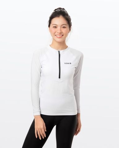  Áo bơi nữ tay dài chống nắng khoá kéo White On 